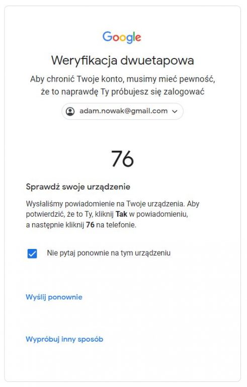 Logowanie się do Google - potwierdzanie tożsamości w celu dodania opinii w Google na temat Automarket.pl